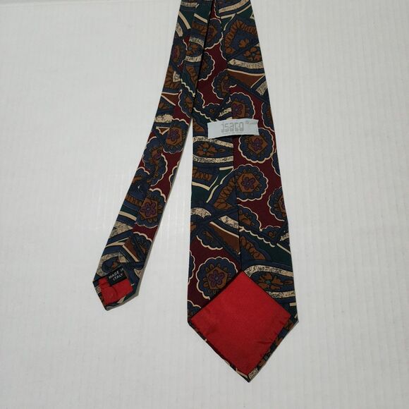 JSACO Mens Silk Neck Tie Teal Burgundy Red Beige Made in Italy 3.5" x 57.5" - Picture 2 of 4